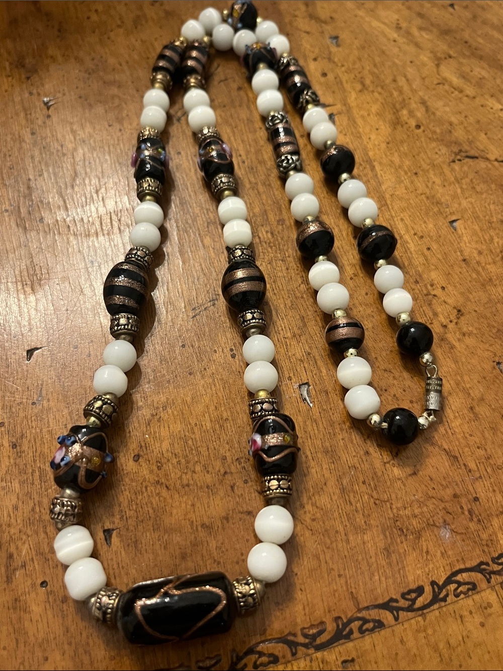 Vintage Glass Bead Necklace 28in
